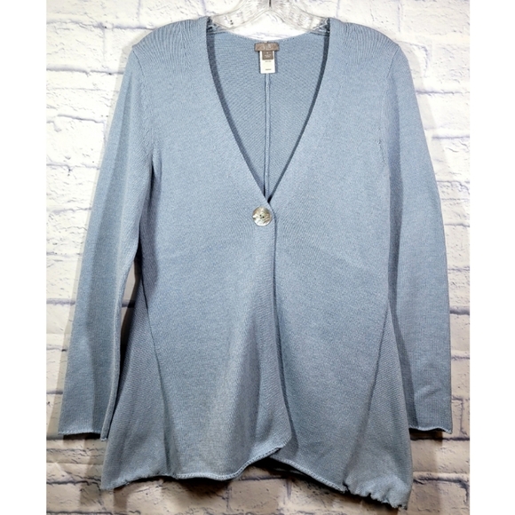 J. Jill Cardigan Sweater Single Button Size S Blue Stretch Long Sleeve Casual - Picture 11 of 11